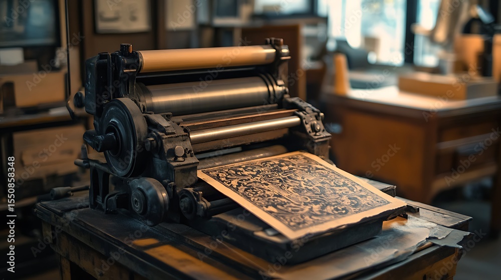 Fototapeta premium Printing on an Old Letterpress with Intricate Design