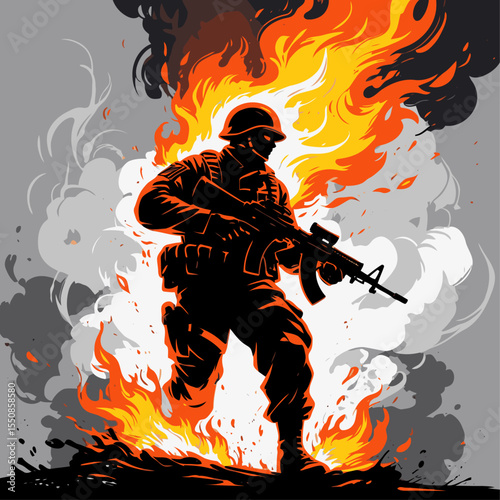 vector image of fiery soldiers for design needs
