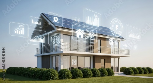 Modern House with Solar Panels and Smart Home Technology Integrated Seamlessly for Sustainable Living