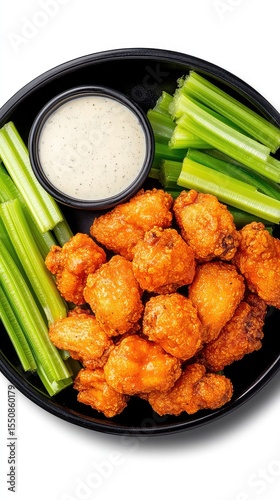 Crispy Buffalo Cauliflower Wings Appetizer with Celery and Blue Cheese Dressing