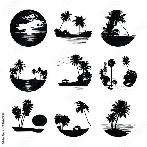 beach ball silhouette set, Black & White silhouette set