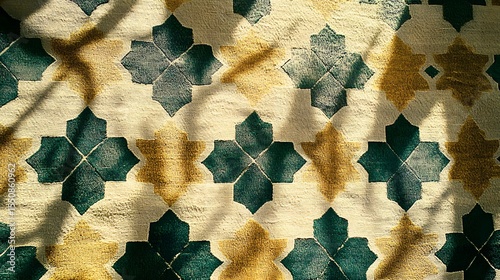 Geometric Pattern Rug Texture Green Gold Beige