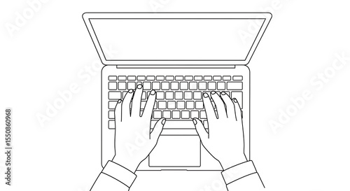 Outline of Hands Typing on Laptop