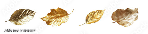 set of golden leave isolated on transparent background
