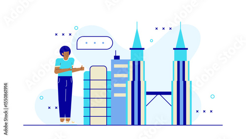 Person giving a thumbs up near Petronas Towers. Suitable for travel blogs, social media posts, Malaysia tourism advertisements, and business presentations.