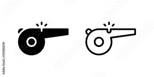 Referee whistle icon set used in football matches