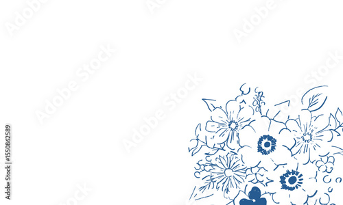 手描きの草木イラスト。草木と花のベクター素材。草木と花の夏のシンプル背景フレーム。植物セット。Hand drawn illustration of plants and trees. Vector material of plants, trees and flowers. Summer simple background frame of plants, trees and flowers. P