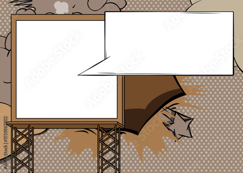 Cartoon Billboard with blank speech bubble, comic book Blank background. Retro vector comics pop art design.