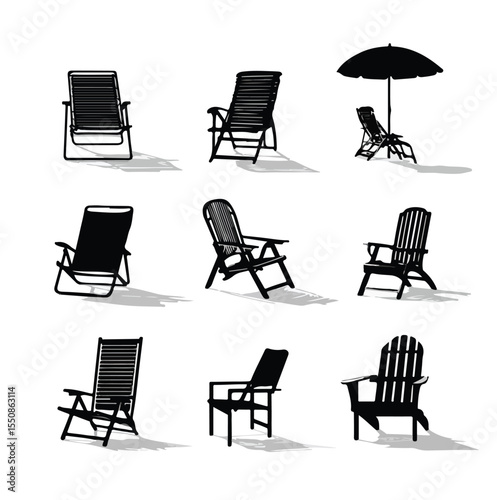 beach chair silhouette set, Black & White silhouette set 