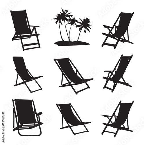 beach chair silhouette set, Black & White silhouette set 