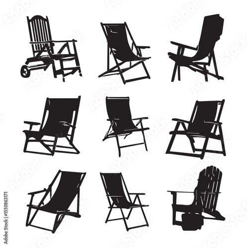 beach chair silhouette set, Black & White silhouette set 