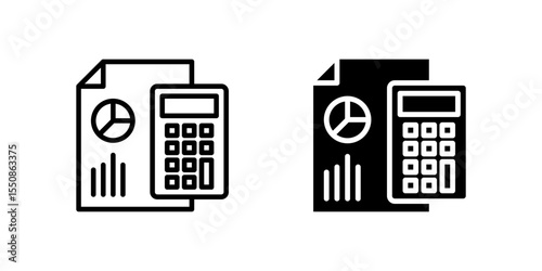 Accounting icon set representing business finance, budget planning, and financial reports in modern outline style