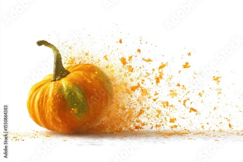 Orange pumpkin exploding into a colorful spray.