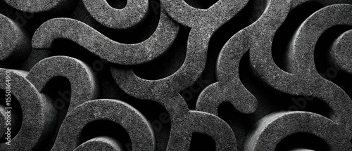 Abstract Curved Patterns in Dark Monochrome Textured Background