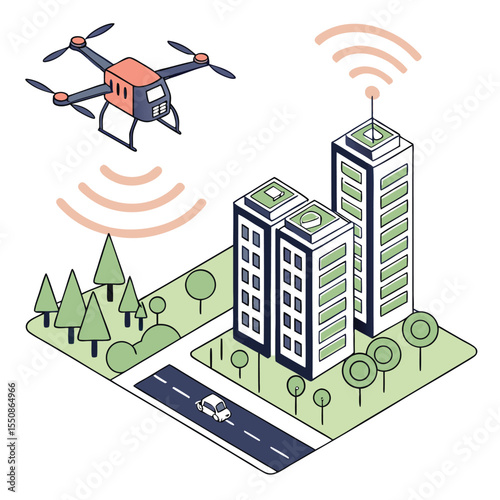 AI-powered drone flying over smart city