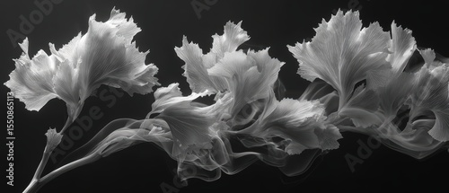 Elegant Black and White Abstract Floral Composition with Fluid Design