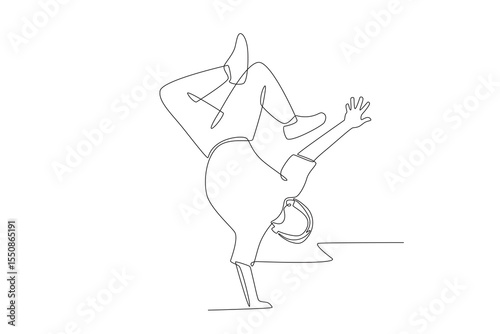 Boys doing break dance. Children hobbies concept one-line drawing