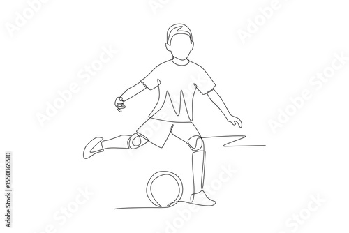 Boys playing ball. Children hobbies concept one-line drawing