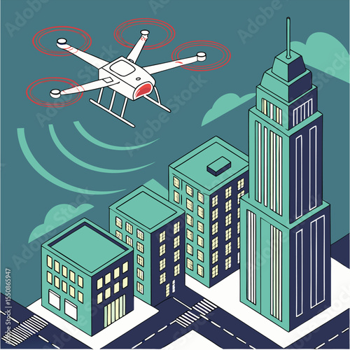AI-powered drone flying over smart city