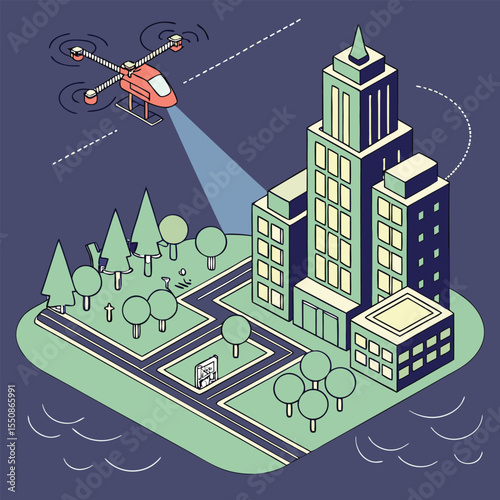 AI-powered drone flying over smart city