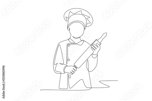 Boy becomes little chef. Children hobbies concept one-line drawing