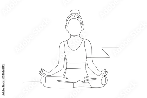 Girl doing yoga. Children hobbies concept one-line drawing