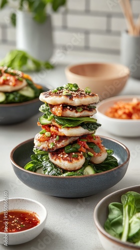 Delicious Asian Inspired Food Stack Tasty Meal Closeup Shot