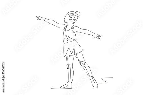 Girl doing ballet. Children hobbies concept one-line drawing