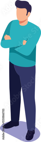 Young man standing with crossed arms in casual outfit and confident posture illustration