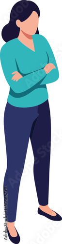 Woman standing with crossed arms in casual clothing vector illustration in simple style 