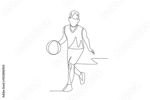Boys playing basketball. Children hobbies concept one-line drawing