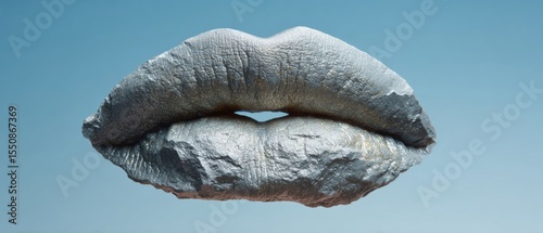 National Kissing Day Silver Lips with Textured Metallic Effect on Blue - Summer Beauty Trend and Back to School Promotion for Cosmetic Branding