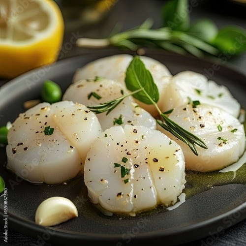 Seared scallops seasoned with herbs and spices.
