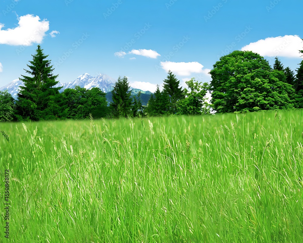Obraz premium Alpine meadow landscape with mountain backdrop