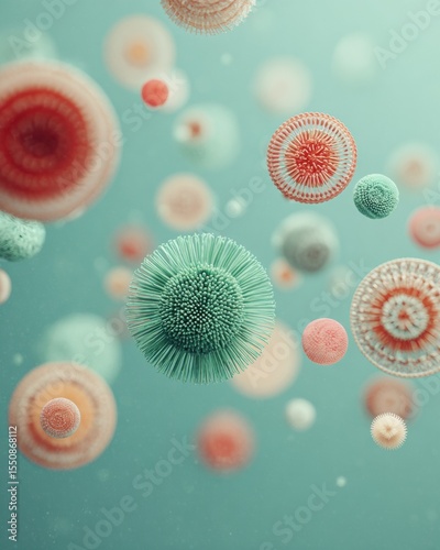Intricate Protozoan Parasite and Virus Microorganisms Floating in Layered Digital Space for Biotechnology and Infection Prevention Campaigns
