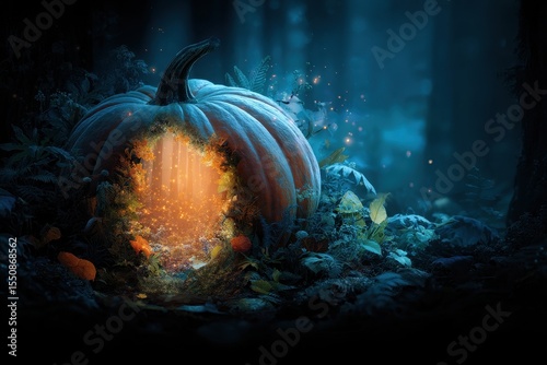 Pumpkin portal to a magical forest.