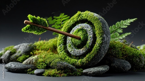 Moss-covered target and arrow