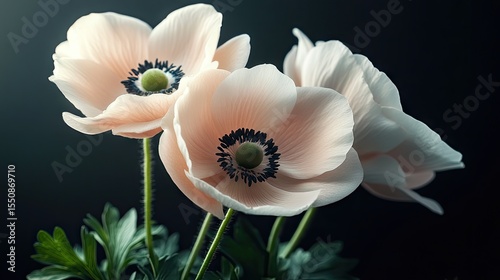 Close-up of delicate, light pink anemones.