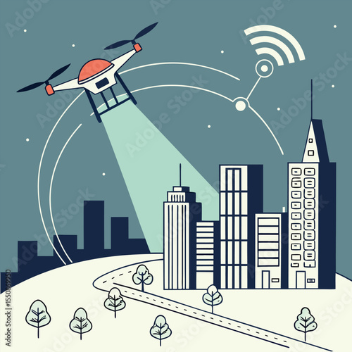 AI-powered drone flying over smart city