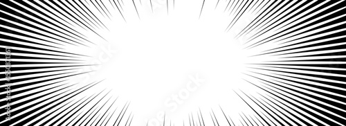 Comic speed lines background. Cartoon book sunburst background. Superhero radial line pattern frame. Manga or anime explosion wallpaper. Pop art flash beams or rays effect. Vector impact backdrop