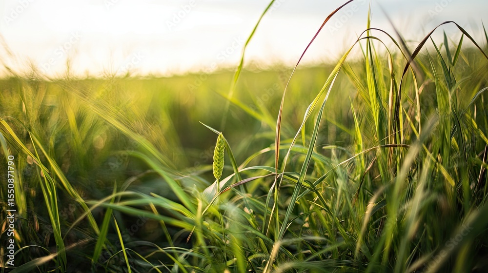 Fototapeta premium Sunset Meadow Grass Closeup.
