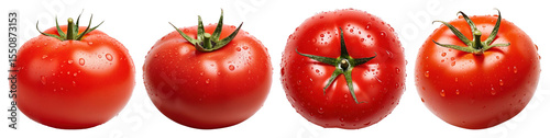 PNG Four fresh tomatoes with water droplets on them element set on transparent background. © Rawpixel.com