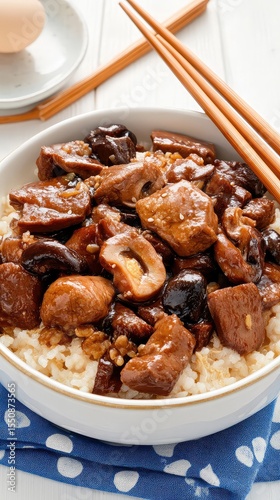 Delicious Chicken Mushroom Rice Dish Savory Food Photography