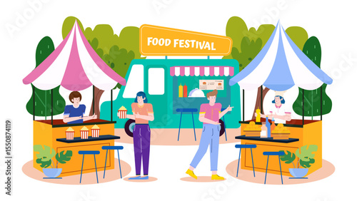 Vibrant outdoor food festival scene; ideal for event promotions, multicultural celebrations, culinary blogs, travel websites, street food articles.