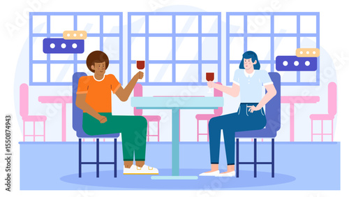 Two people sharing wine at a small table, suitable for romantic, dining, or social concepts in advertisements, blogs, or social media.