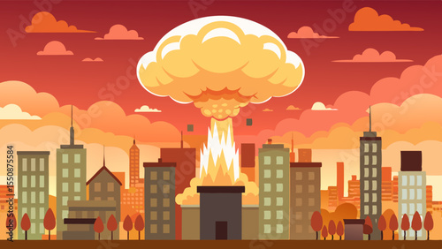 nuclear weapon hitting the city making a massive explossion