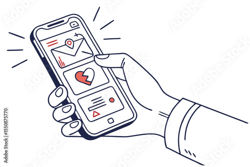 Vector Illustration Hand Holding Smartphone with App Notifications