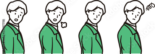 悩んでいるビジネスマンのシンプルなイラスト素材セット