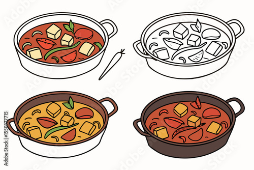 set of Chicken Curry vector silhouette illustration isolated on white background