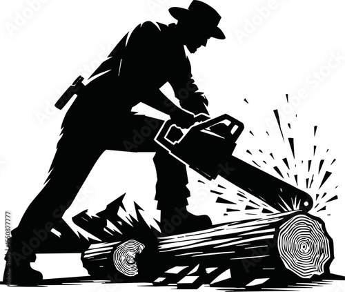 Silhouette of lumberjack splitting wood vector style on white background